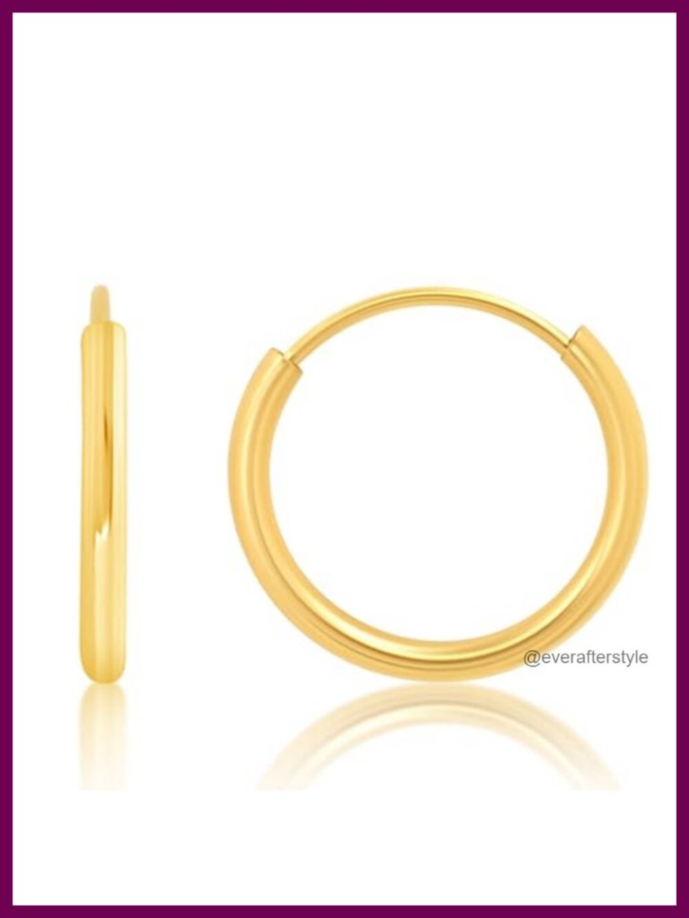 14k Yellow Gold Hoop Earrings - 12mm 1.5mm Thin Continuous Hoops